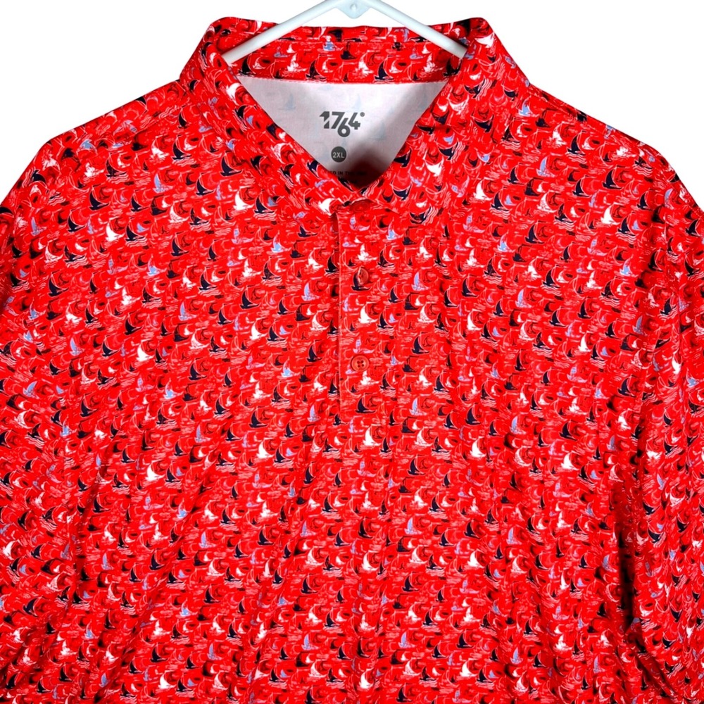 1764 Sailboat Print Performance Polo Mens 2XL Nautical Short Sleeve Golf Shirt